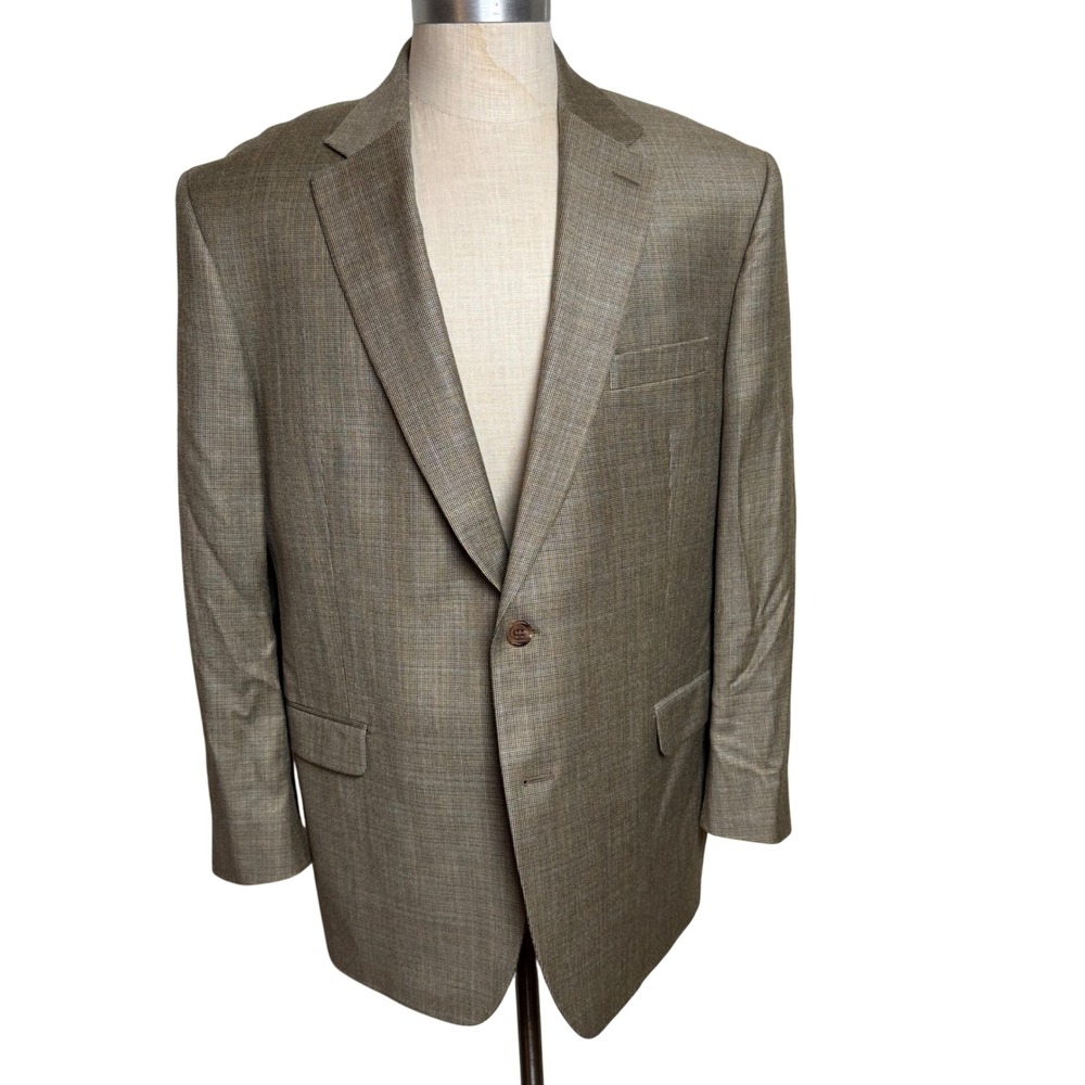 Lauren Ralph Lauren Mens 46R Silk Wool Blazer Brown Plaid 2 Button Windowpane